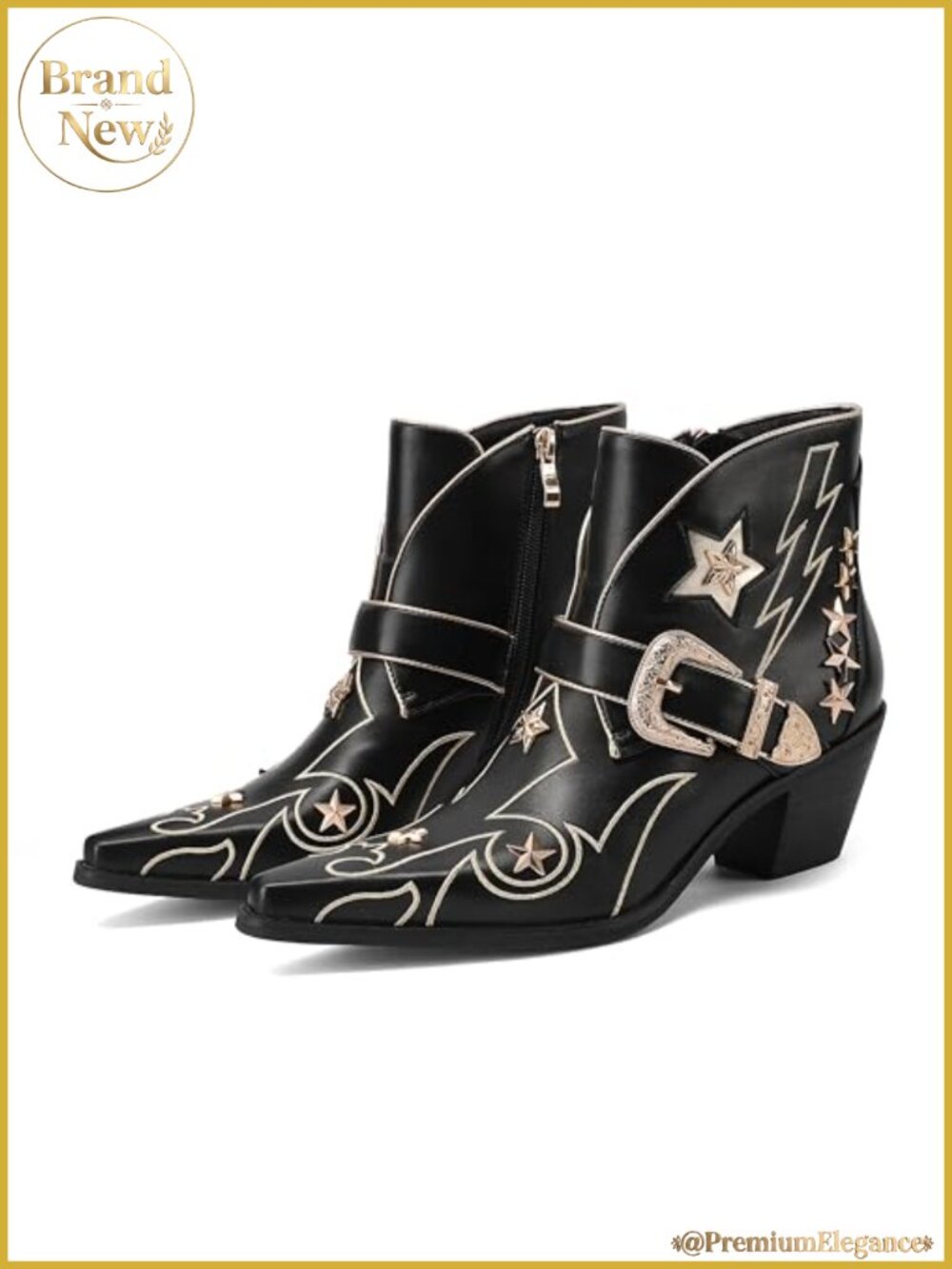 Women's Faux Leather Western Ankle Boots Pointed Toe Low Heel Cowgirl Booties